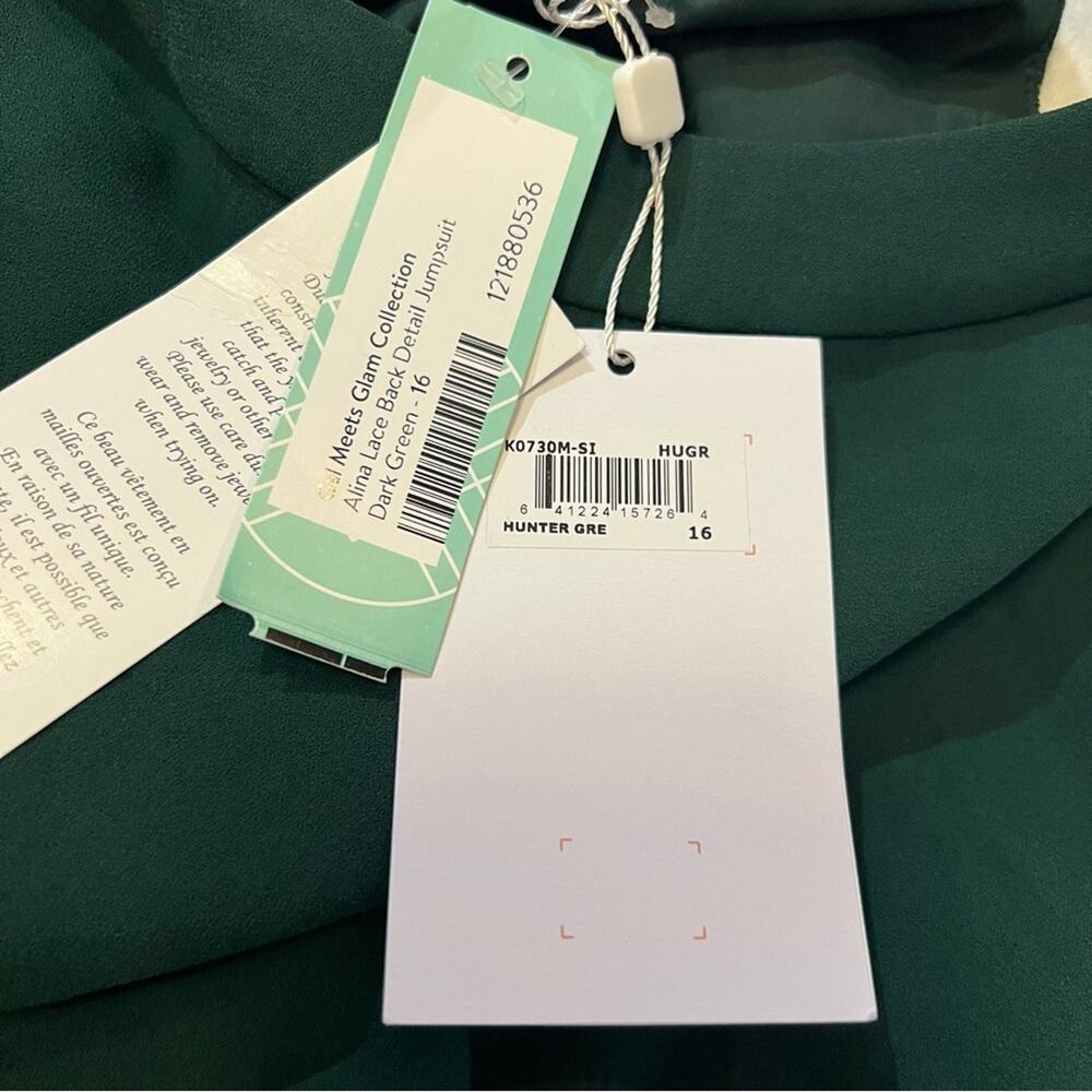 Gal Meets Glam Alina Jumpsuit Hunter Green Lace Back Detail size 16 - Picture 5 of 13
